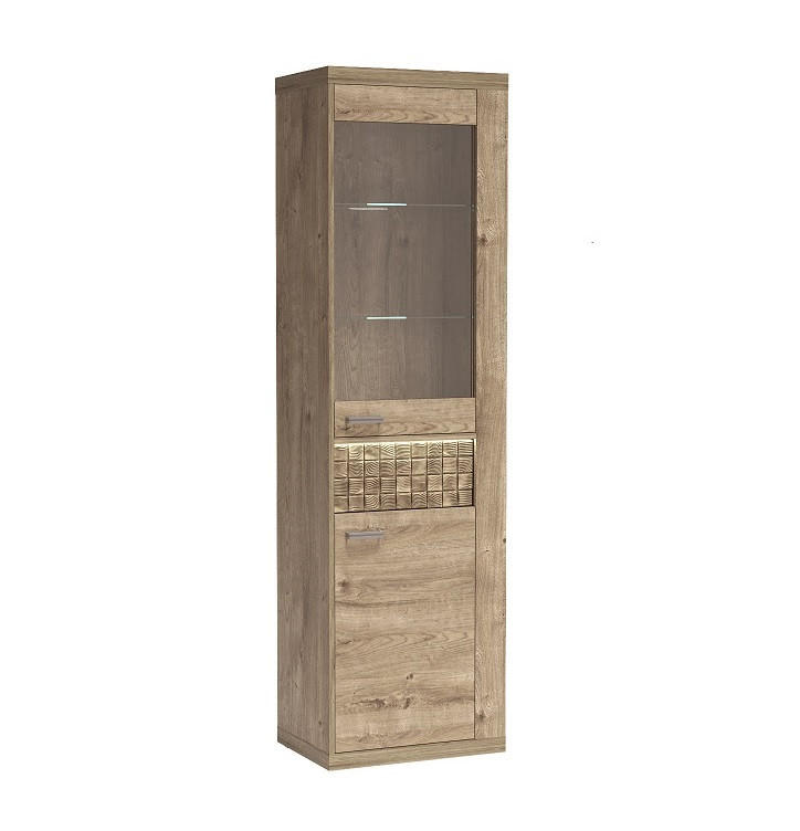 VITRINE BALESTRAND N4 Schublade Eiche - Hellbraun/Eichefarben, Glas/Holzwerkstoff (57/201/41cm) - Komodee