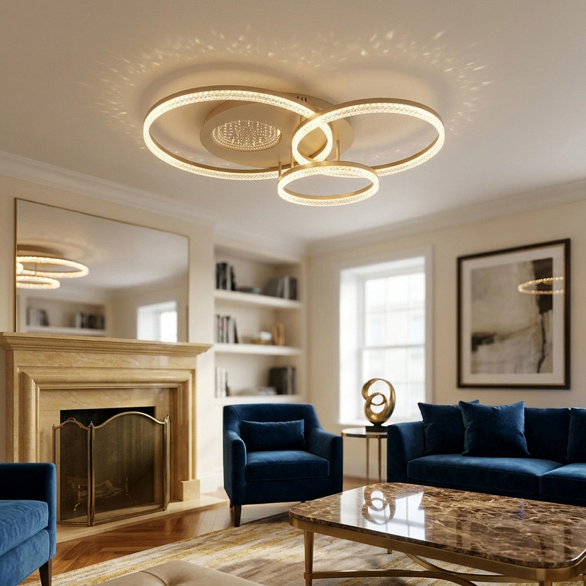 DECKENLEUCHTE SANFORD, Metall, sandfarben matt, LED - Bernsteinfarben, Metall (78/60/14cm) - Globo Lighting
