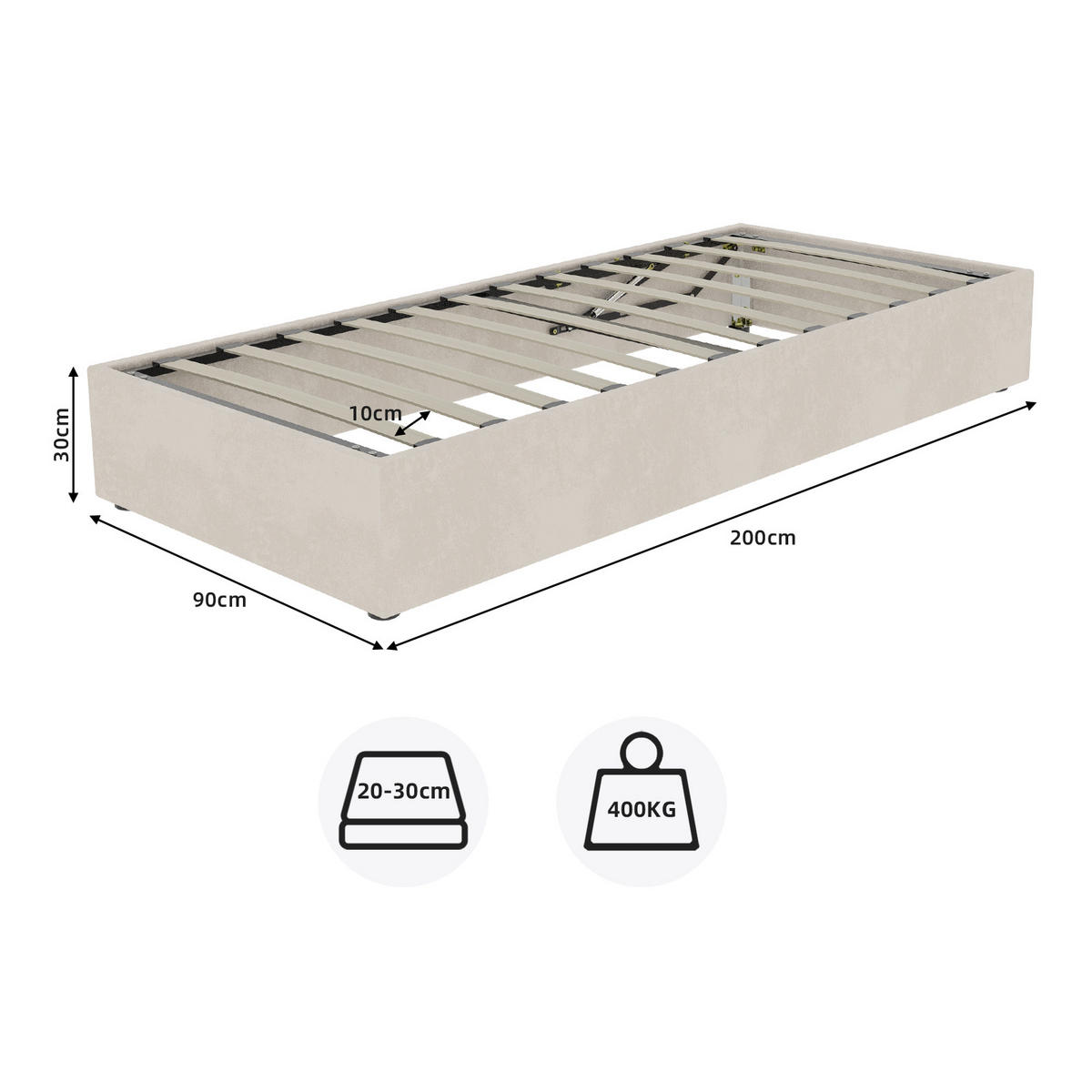 KINDERBETT 90/200 cm in Beige Stoff mit Bettkasten - Beige, Holzwerkstoff/Textil (90/200cm) - WISHDOR