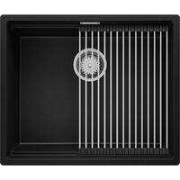 SPÜLBECKEN Praga Slim, 2-er set Schwarz Metallic 56/47 cm 1 Becken + Ablauf-Set + Aufrollbare Abtropffläche ab 60er Unterschrank - Chromfarben/Schwarz Hochglanz, Kunststoff (56/20/47cm) - Primagran