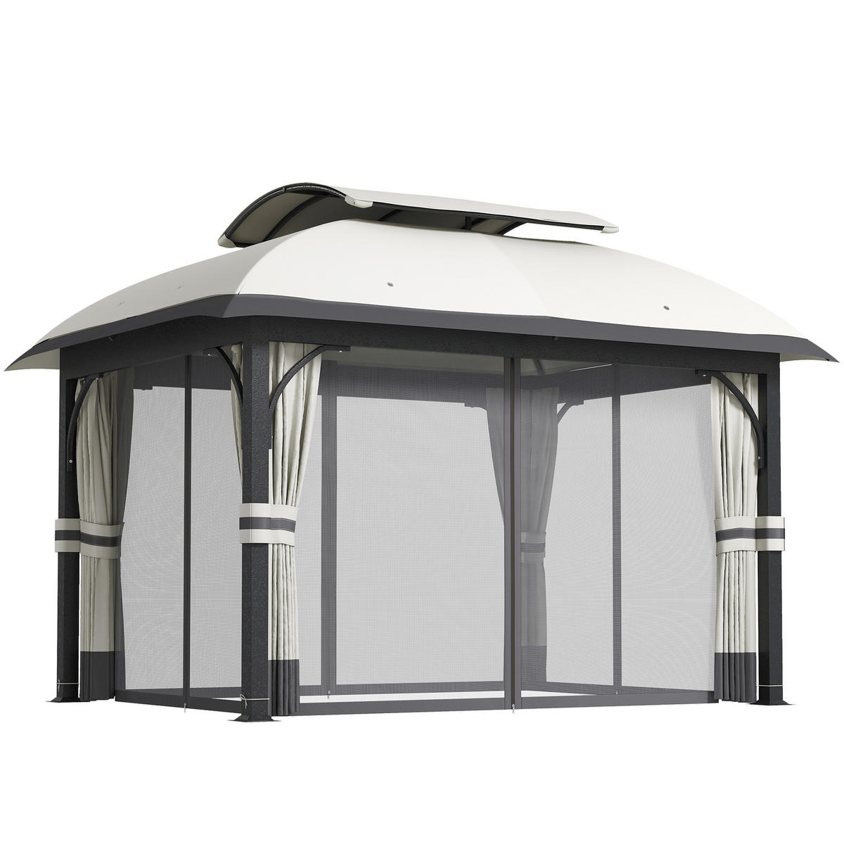 GARTENPAVILLON DE-05891 mit Netz-Vorhängen 395/330/294 cm Hellgrau - Hellgrau, Metall (330/294/395cm) - ComfortXL