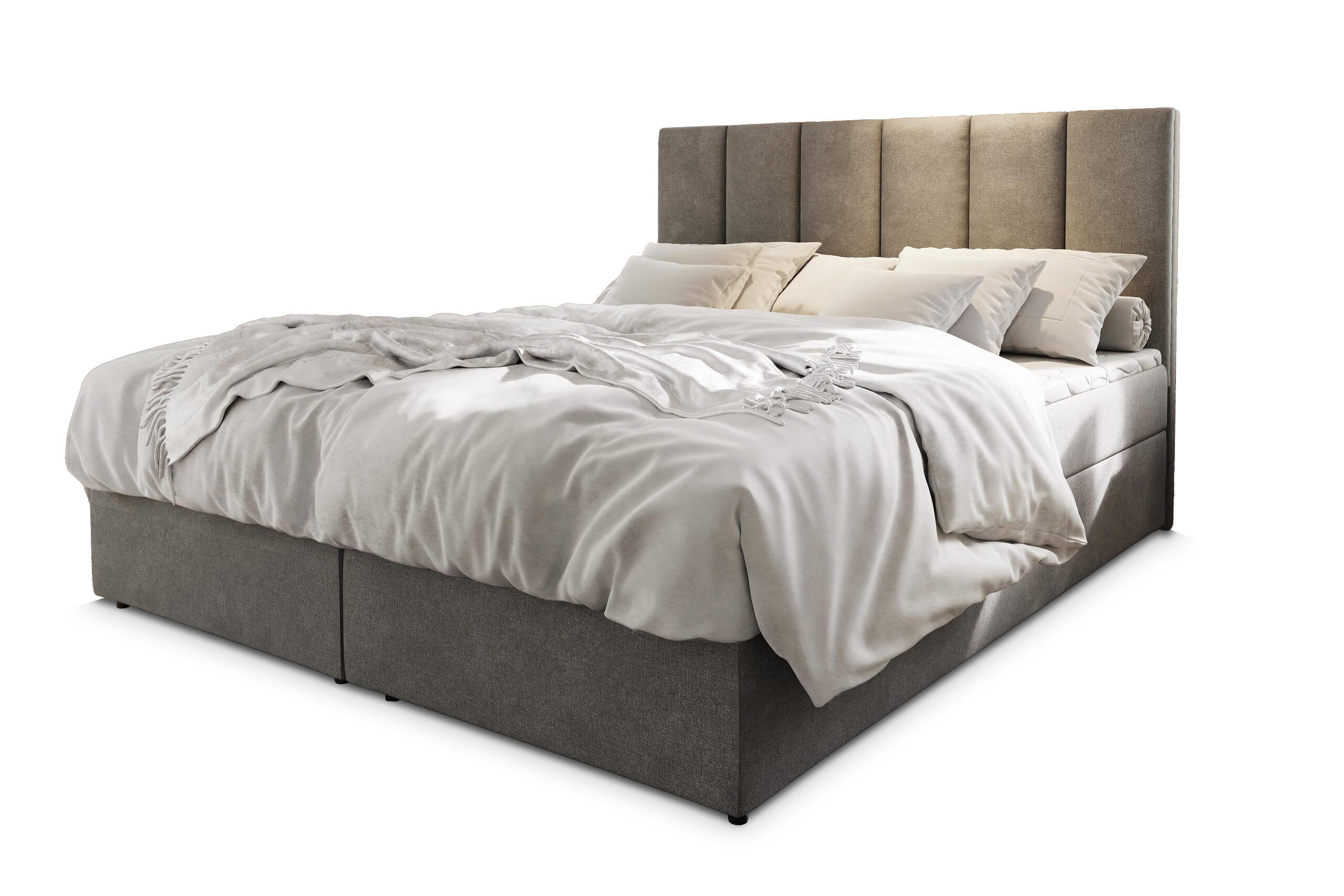 BOXBETT MERIL 180x200 cm mit Matratze und Topper - Grau - Grau, Holz (180/200cm) - MASSENO