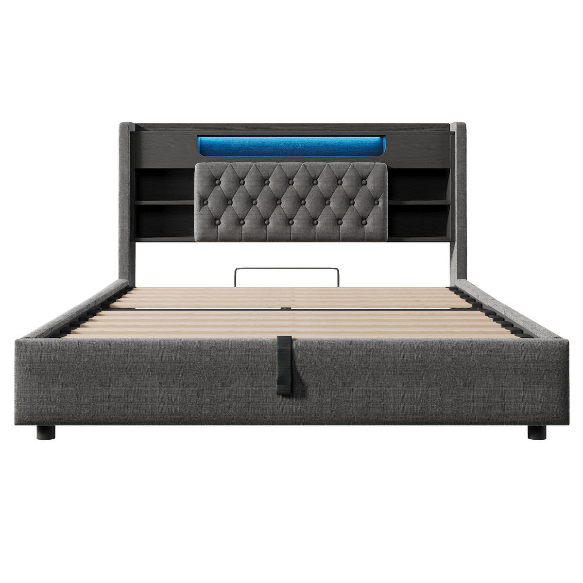 ČALOUNĚNÁ POSTEL 140/190 cm v šedé barvě s úložným prostorem, LED a USB-C - šedá, kov/kompozitní dřevo (140/190cm) - CHICFURN