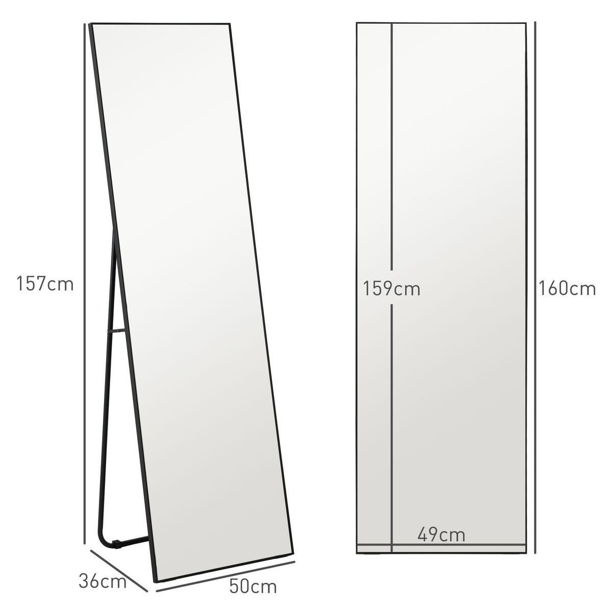 STANDSPIEGEL DE-17925 50x160 cm mit 3-in-1 Nutzung Schwarz - Schwarz, Glas (50/160/4cm) - ComfortXL