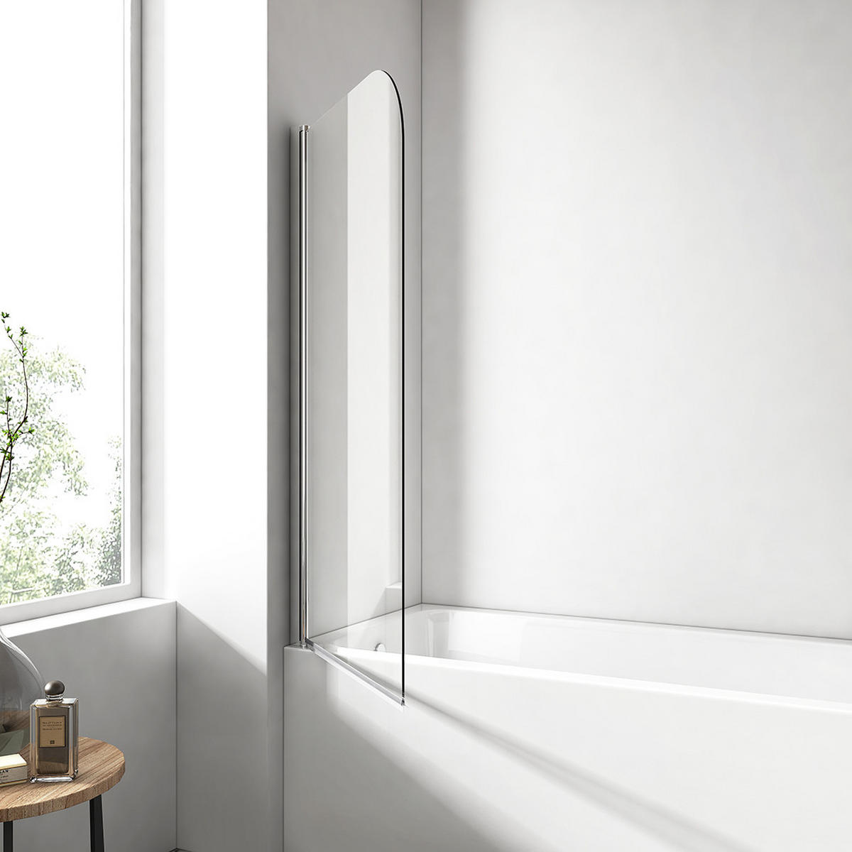 DUSCHWAND für Badewannen mit Schwenkfunktion Leicht zu Reinigen 140/90 cm - Transparent, Glas (90/140cm) - EMKE
