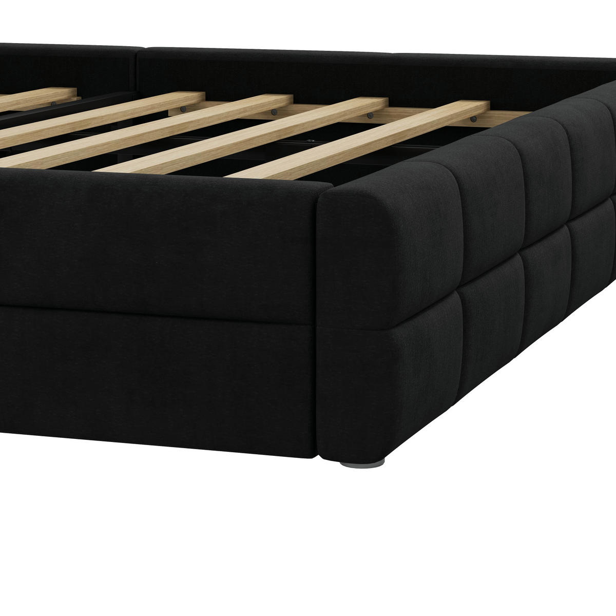 POLSTERBETT 180/200 cm in Schwarz Samt mit Kopfteil - Schwarz, Holzwerkstoff/Textil (180/200cm) - STILVORA