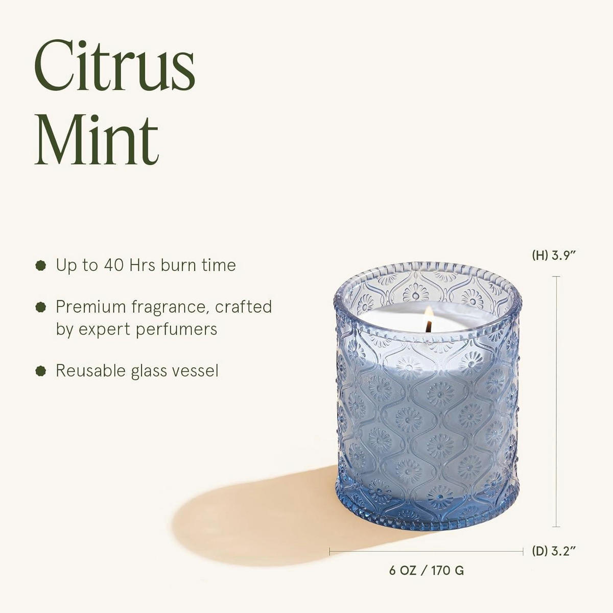 DUFTKERZE Citrus Mint 170g 40h Brenndauer - Hellblau, Glas (9cm)