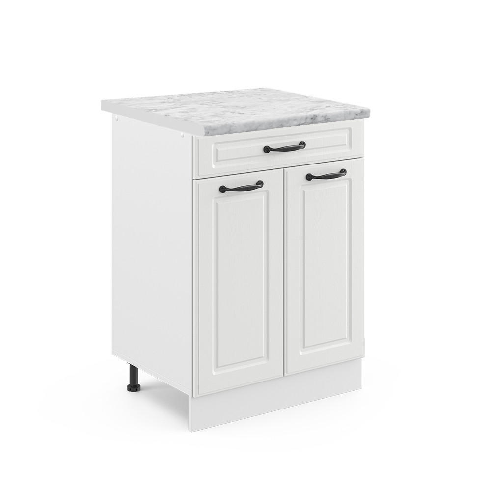 KÜCHENUNTERSCHRANK R-Line Weiß Landhaus 60 cm mit Schublade, AP Marmor - Creme/Weiß, Holzwerkstoff (60/81.6/60cm) - Vicco