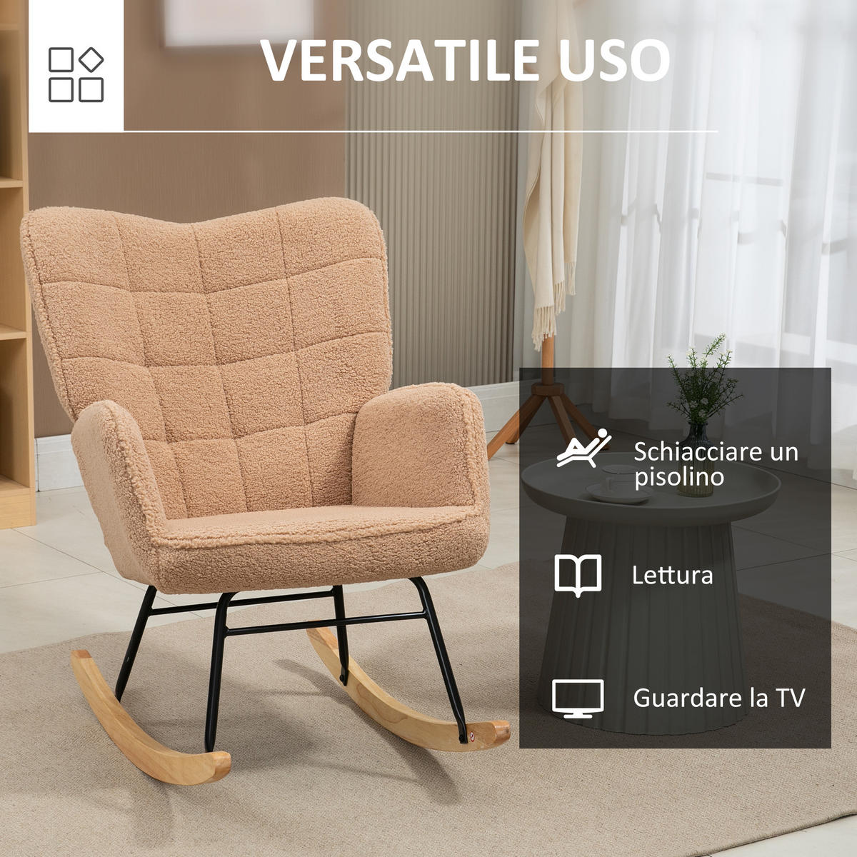 SCHAUKELSTUHL Bouclé-Bezug Holz Stahl 71 x 98 x 101 cm Braun - Braun, Textil (71/101/98cm) - Vallsero