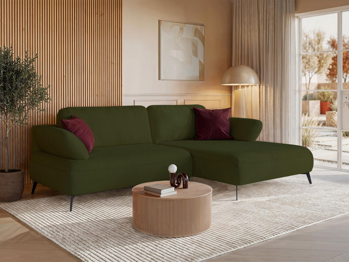 ECKSOFA Avolla Olivgrün rechts - Schwarz/Olivgrün, Textil/Metall (186/284cm) - Selsey