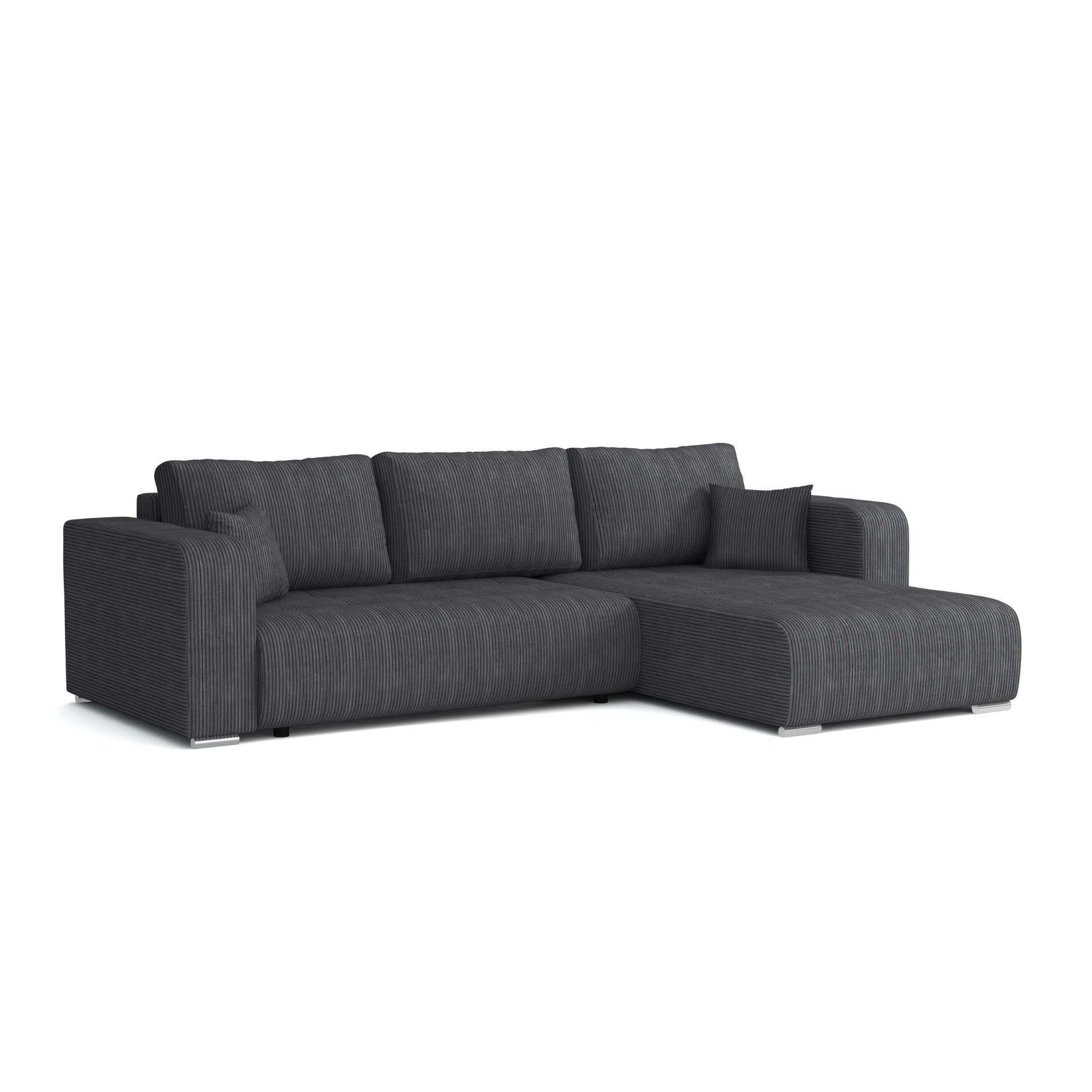 ECKSOFA CARACAS 288/185 in Cord Anthrazit mit Schlaffunktion rechts - Anthrazit, Holz/Holzwerkstoff (288/185cm) - Deine Möbel 24