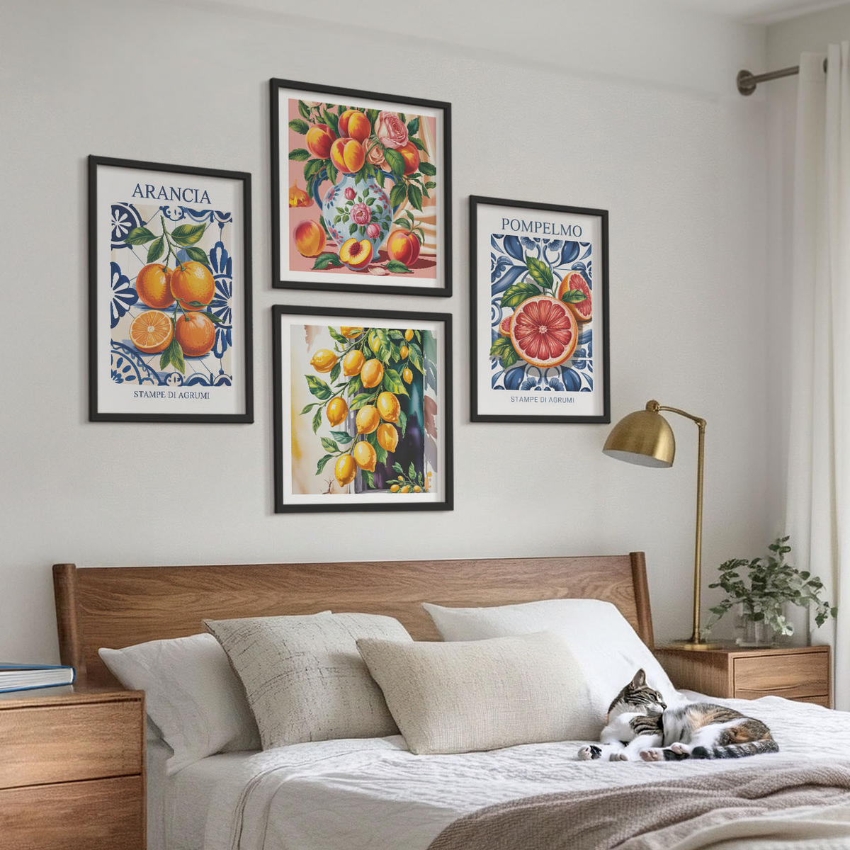 BILDER SET 4er Set - 50x50 cm & 40x60 cm Schwarzer Rahmen - Italienische Zitrus-Modeplakate - Schwarz, Kunststoff (50/50cm) - TULUP