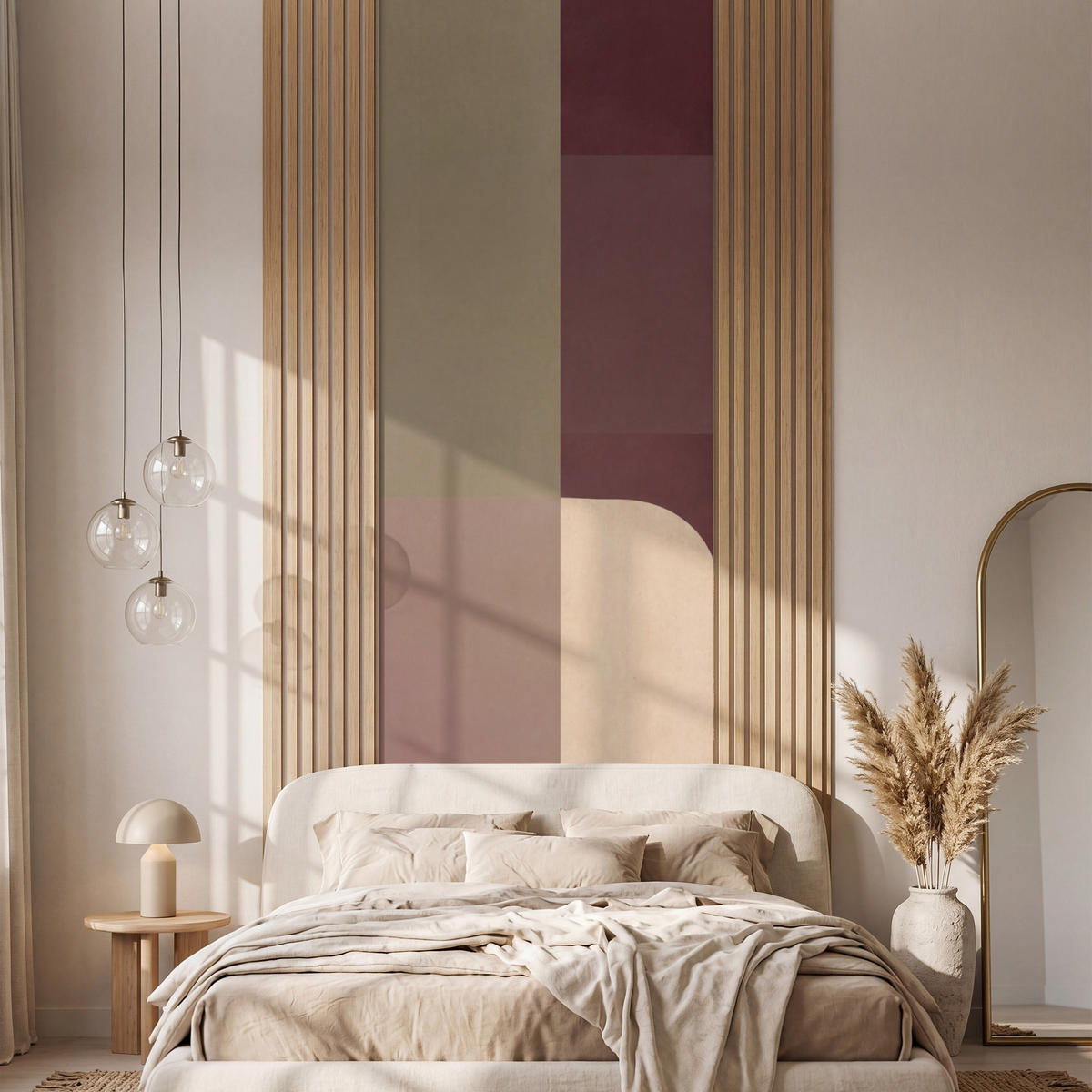 TAPETE - Unis - Abstrakt - Bordeaux - Linien - 100x280 cm - Multicolor, Papier (100/280cm) - OnlyWow