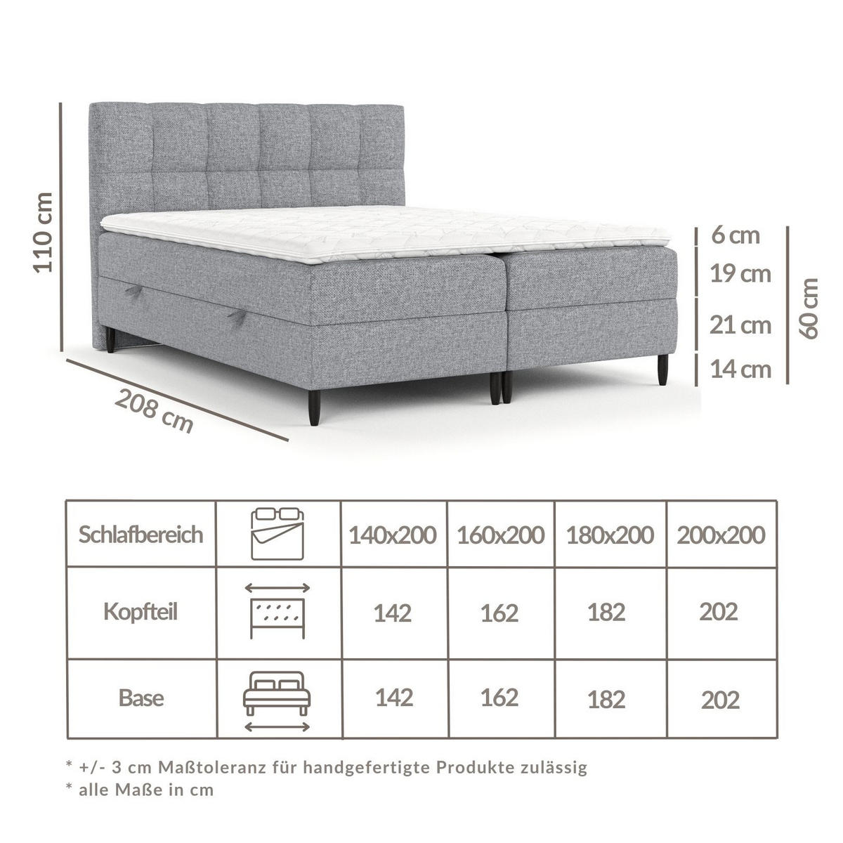 BOXBETT Arlette Grau 200/200 cm - Schwarz/Grau, Holz/Holzwerkstoff (200/200cm) - Maison de Reve