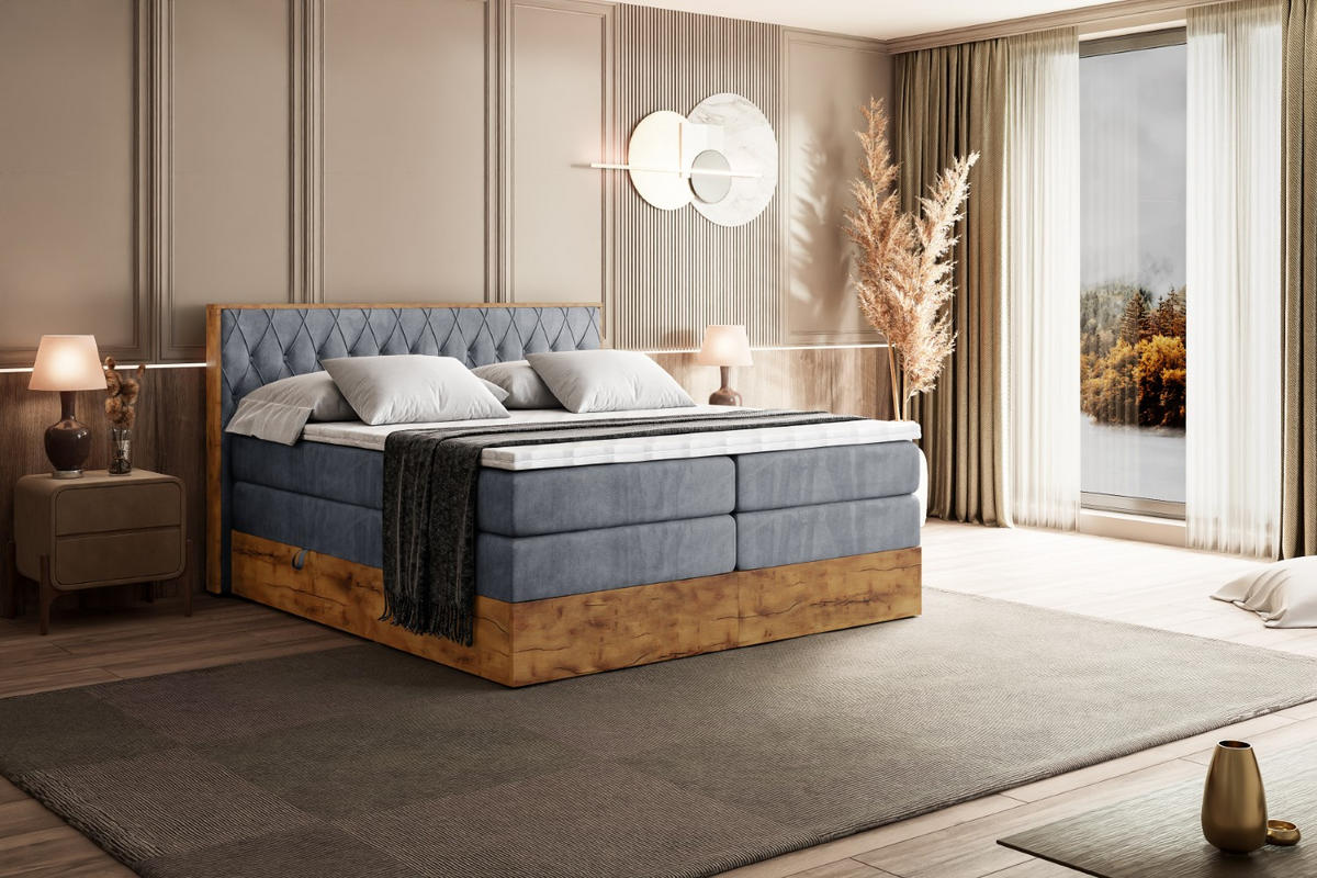 BOXSPRINGBETT mit Matratze H3|H4 und Lattenrost - LOLLI5 KING-120x200 - Grau Casablanca - Grau, Holzwerkstoff (120/200cm) - ALTDECOR