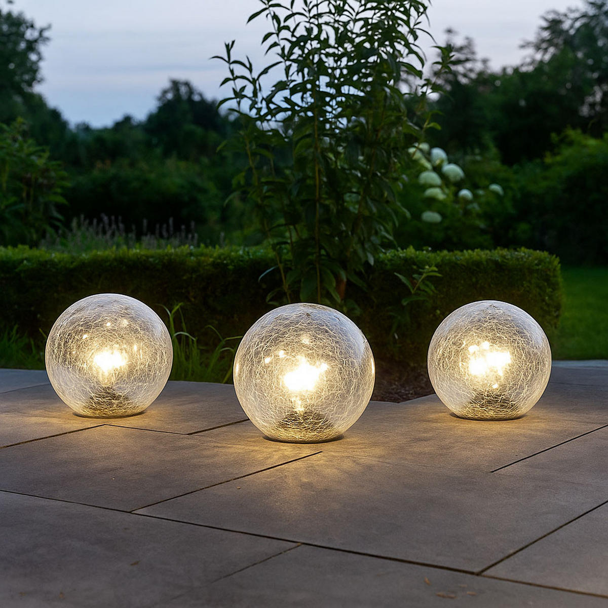 LED AUSSENLEUCHTE Solarkugel Klar Glas 3er Set - Klar, Glas (15/15/15cm)