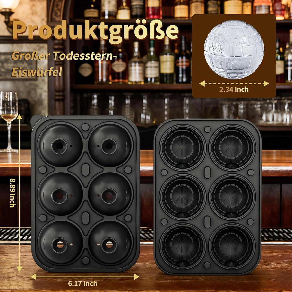 EISWÜRFELFORM Kugel Silikon mit Deckel, schwarz - Schwarz, Kunststoff (15.7/7.2/22.6cm)