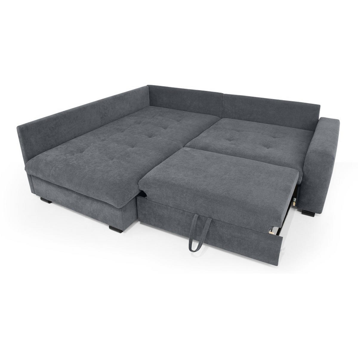 ECKSCHLAFSOFA Ramo mit Bettkasten, Topper gratis, Dunkelgrau, links - Dunkelgrau/Schwarz, Textil (229/190cm) - Beautysofa