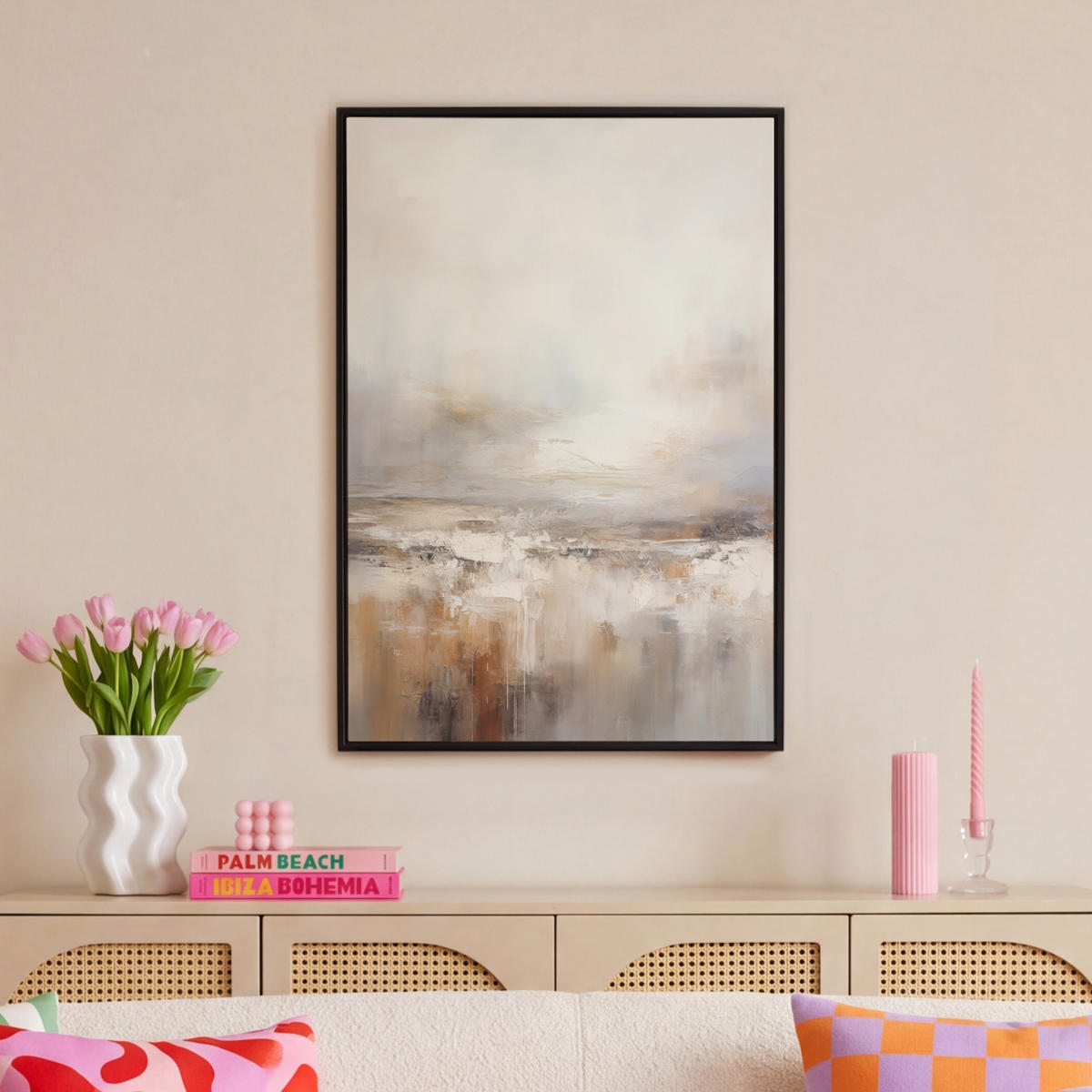 LEINWAND Bilder mit Rahmen - Kunst - Industriell - Grau - Braun - Abstrakt - 60x90 - Sandfarben, Textil (60/90cm) - MuchoWow