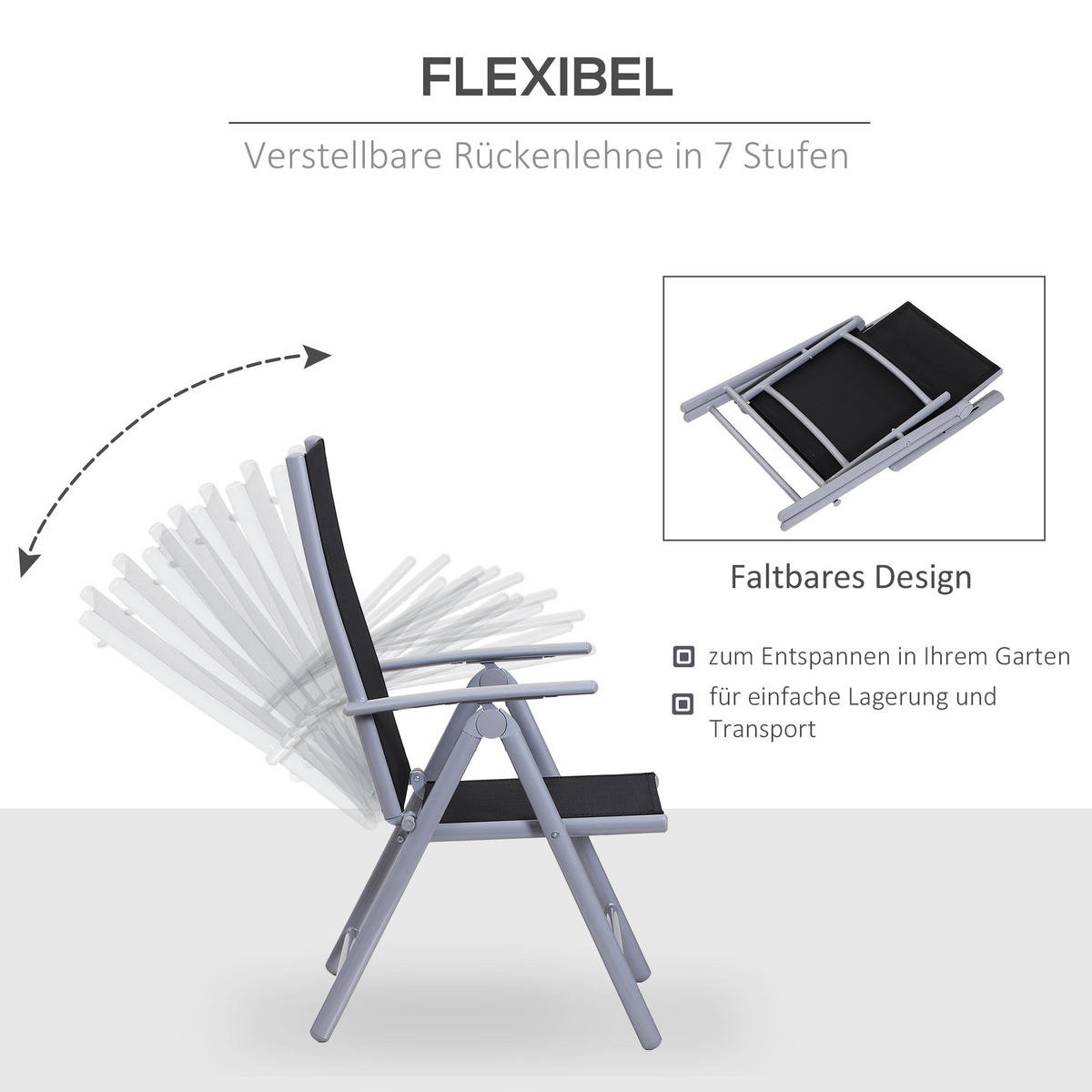 SITZGRUPPE, Schwarz+Silber, Aluminium - Schwarz, Metall - Outsunny