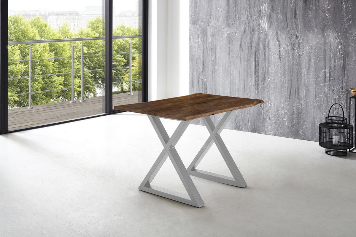 ESSTISCH LUBIN - Silberfarben/Braun, Holz/Metall (80/120/77cm) - SAM