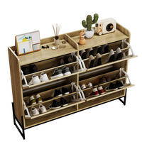 SCHUHSCHRANK mit 4 Klappen 118/25/91,5 cm in Naturfarbe, schmal und platzsparend - Naturfarben, Holzwerkstoff (118/91.5/25cm) - BEAOK