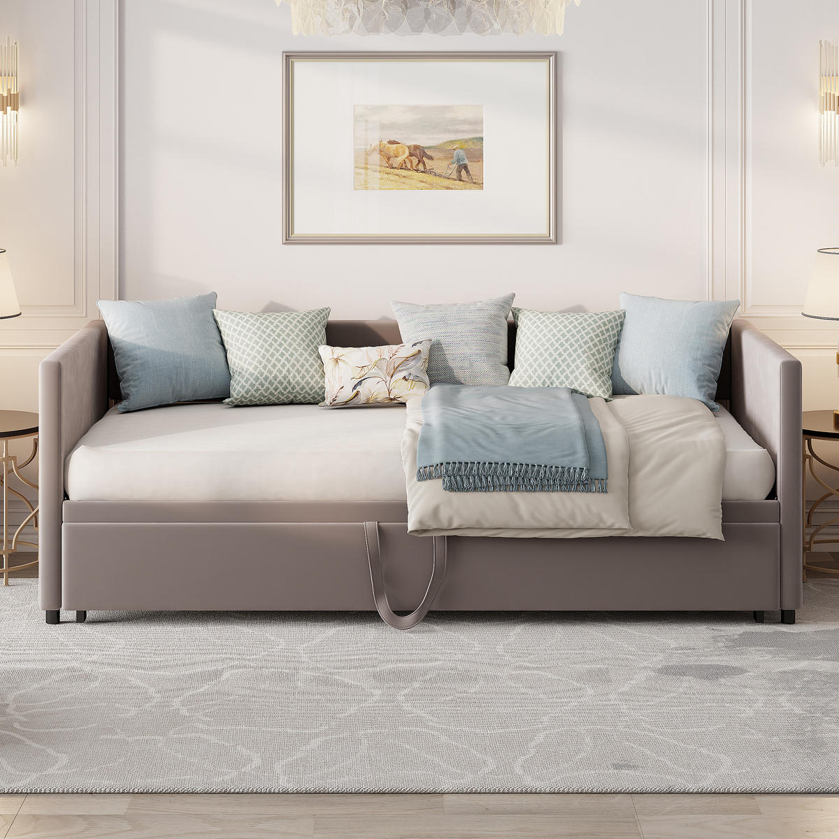 POLSTERBETT Ausziehbares Schlafsofa 90/180 * 200 cm, Grau, Samt - Grau, Textil/Metall (180/200cm)