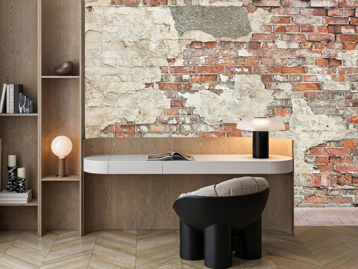 FOTOTAPETE für Wohnzimmer Alte Ziegelwand Rustikal 400x280 - Beige/Rot, Papier (400/280cm) - Muralo