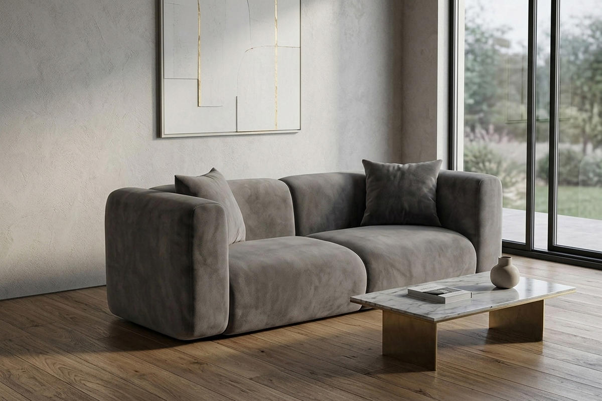 SOFA 2-Sitzer, Velvet-Stoff Bluvel, Aschgrau, GRETA - Grau, Holz (228/70/89cm) - Kaiser Möbel