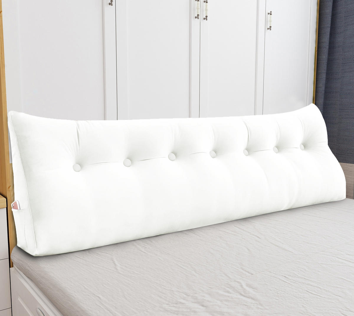 RÜCKENKISSEN für Bett Samt 200 cm - Weiß, Textil (50/200cm) - Vercart