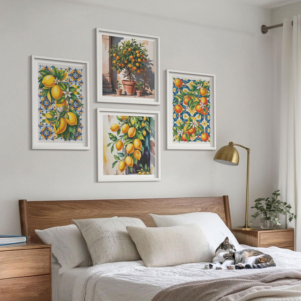 WANDBILDER 4er-Set - 50x50 cm & 40x60 cm Weißer Rahmen - Farbenfrohe abstrakte Zitrusfrüchte - Weiß, Kunststoff (50/50cm) - ArtPrintCave