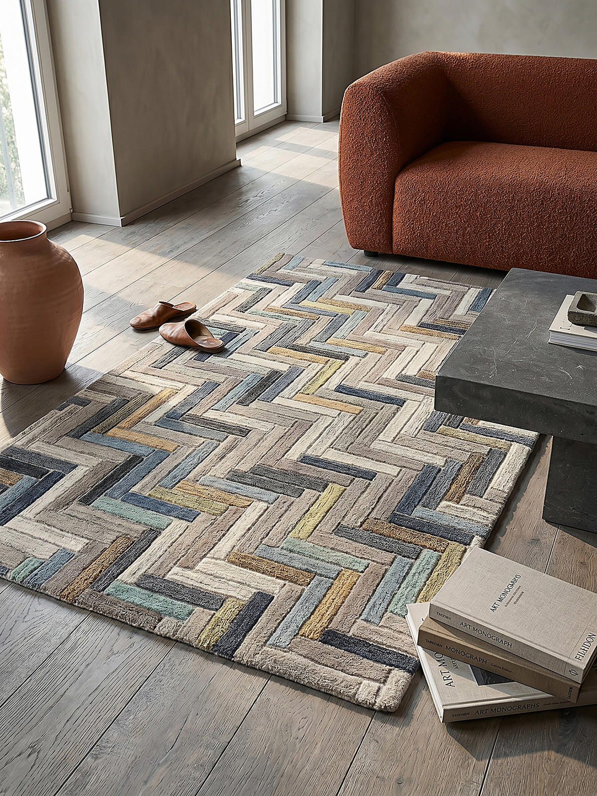 WOLLTEPPICH Mosaik-Design mehrfarbig ESK FINN - Blau, Textil (230/160cm) - KADIMA DESIGN