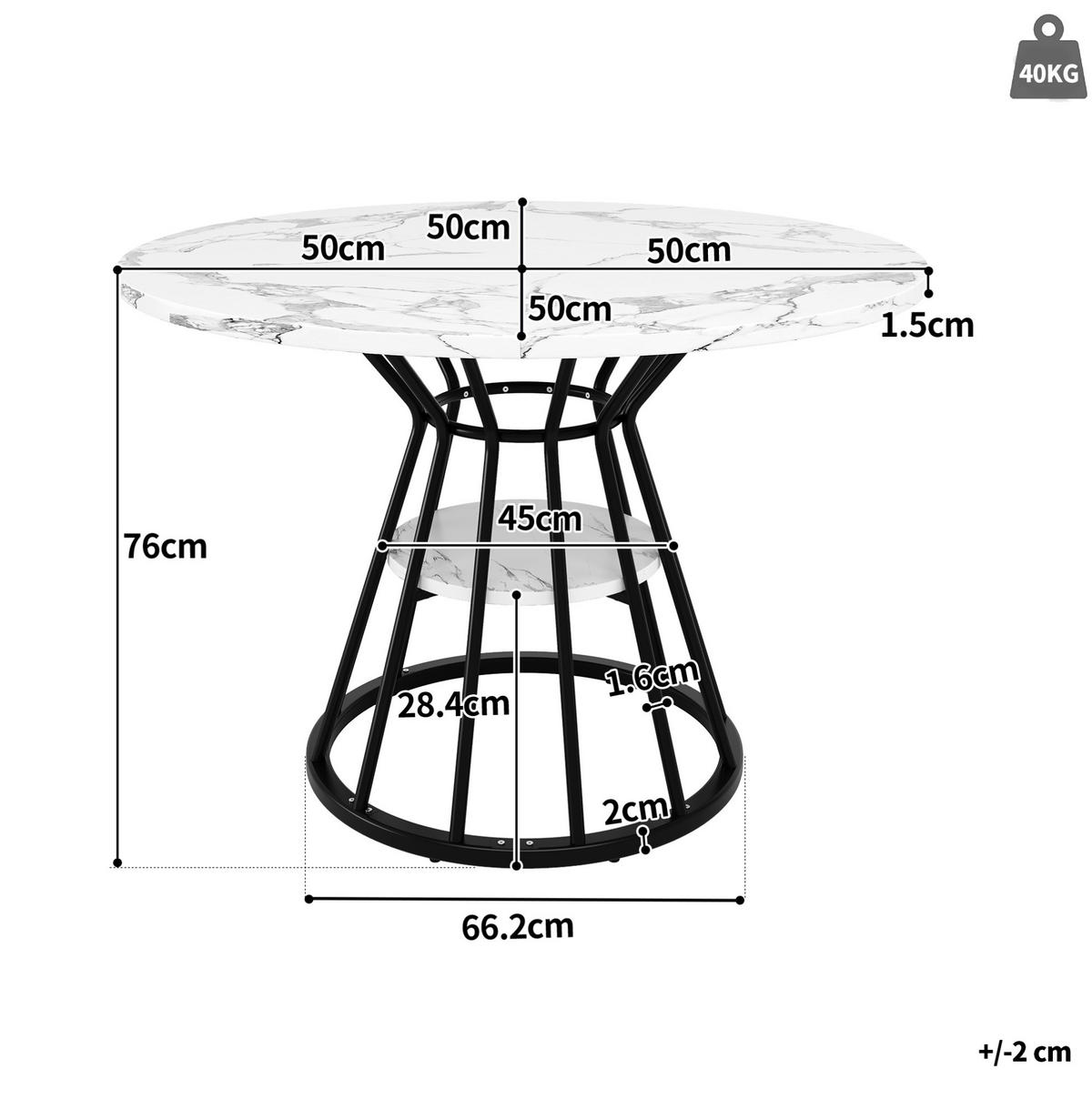 JEDÁLENSKÝ stôl 100 cm MDF/kov čierny s mramorovým vzhľadom a policou - čierna, kompozitné drevo (100/100/76cm) - BEAOK