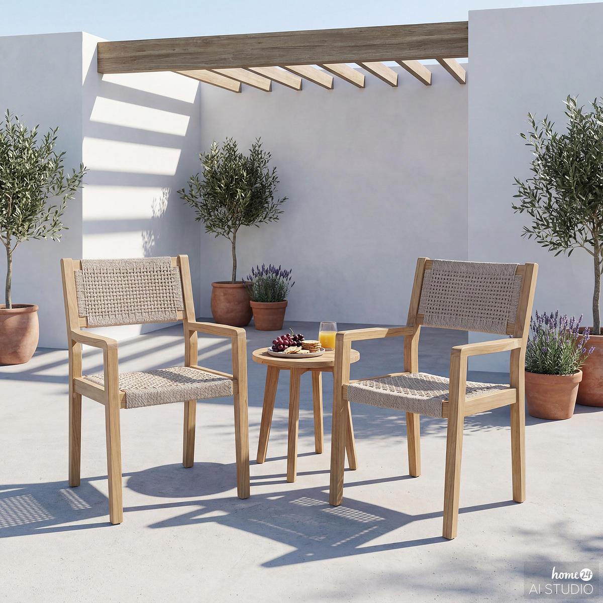 GARTENSTUHL - 2er-Set - Akazie massiv / Polypropylene - Akazie Braun / Beige - Creme/Akaziefarben, Holz/Kunststoff (60/89/59cm) - home24