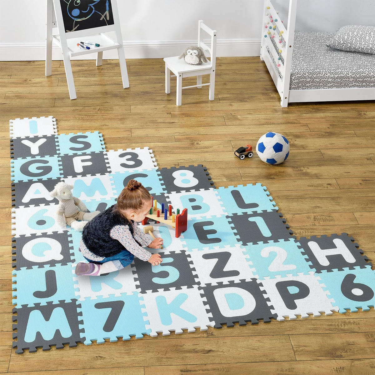 KINDER PUZZLEMATTE Noah (36 Teile) - Blau, Kunststoff (189/1/189cm) - Juskys