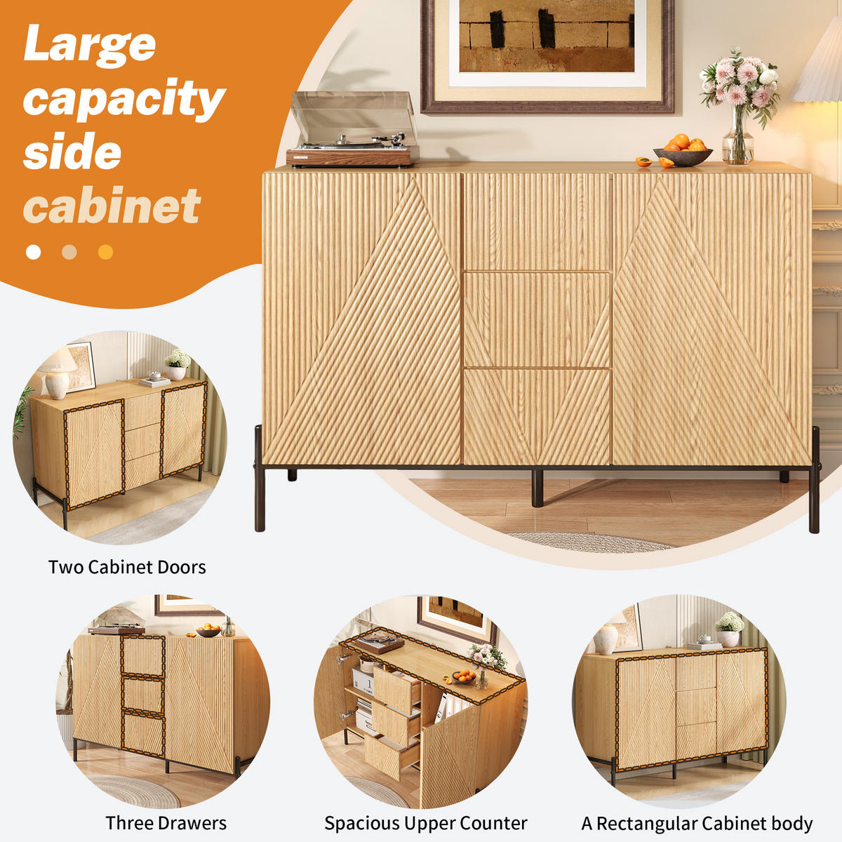 SIDEBOARD Natur 115.5/40/76 cm - Naturfarben, Holzwerkstoff (115.5/76/40cm) - PANGIVO