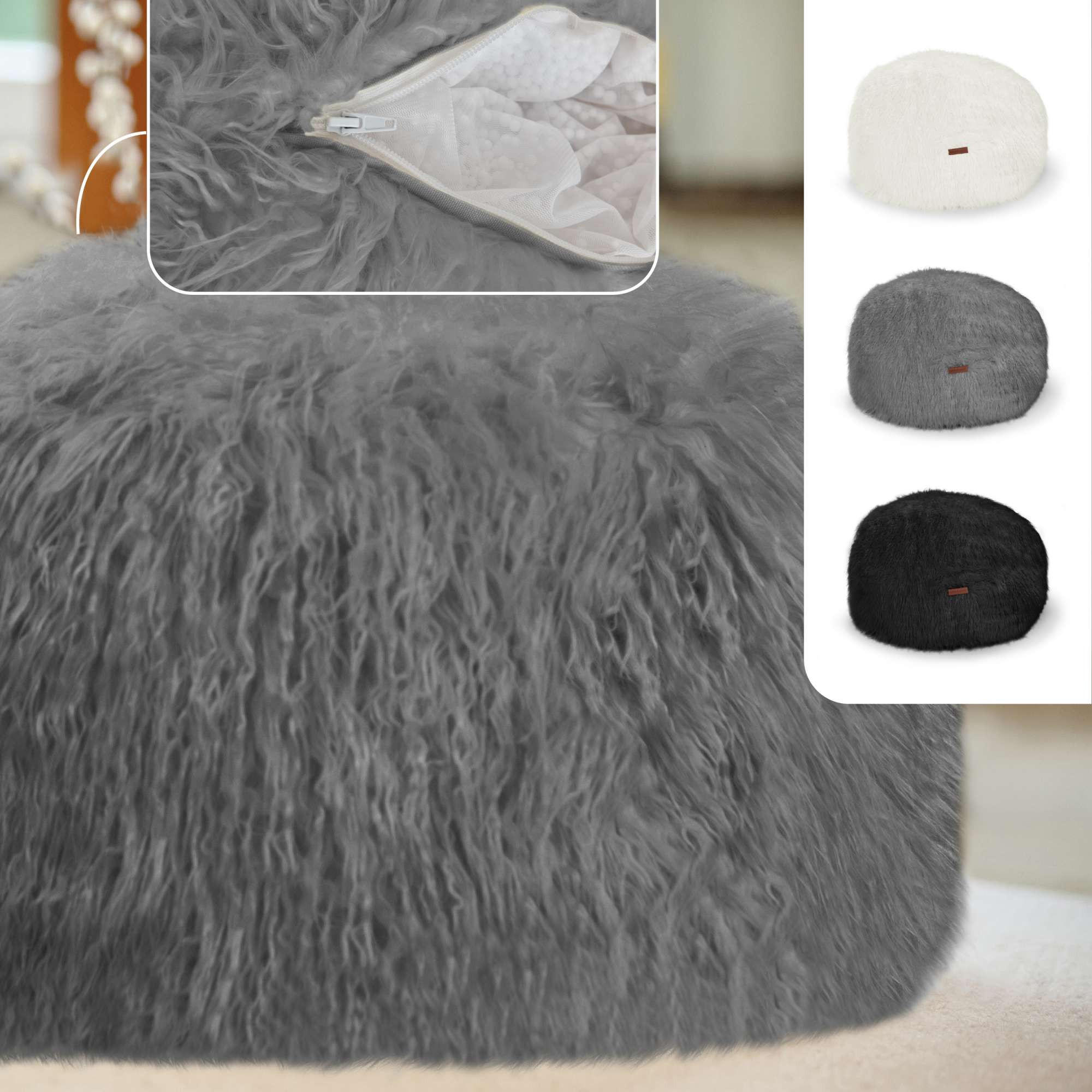 SITZSACK-HOCKER Pouf "FELLOPTIK" 45x25cm - Grau, Textil (45/25/45cm) - Green Bean