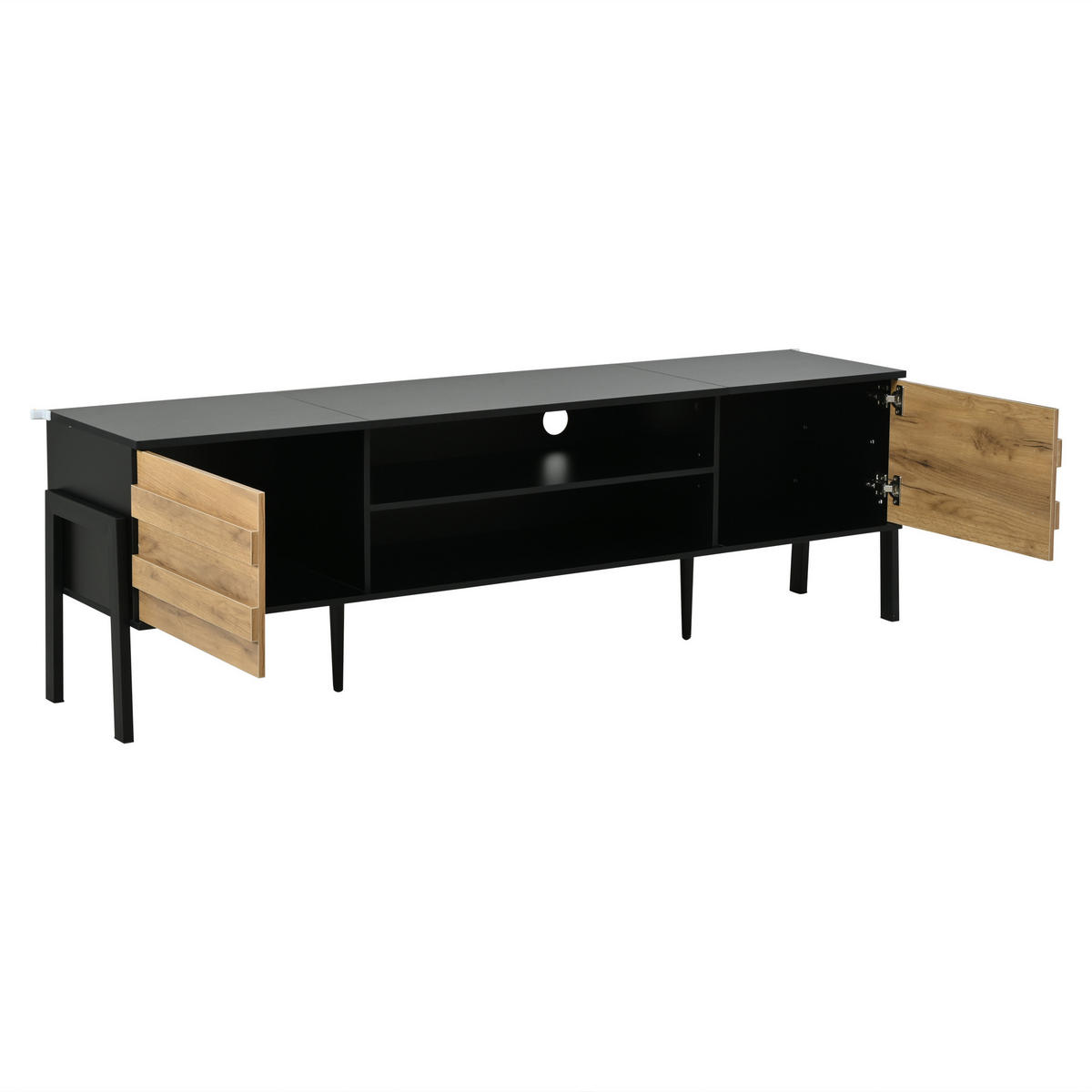 TV-LOWBOARD 175x39.5x53 cm 2 Schränke Offene Lagerflächen - Schwarz, Holzwerkstoff (39.5/53/175cm) - FLIEKS