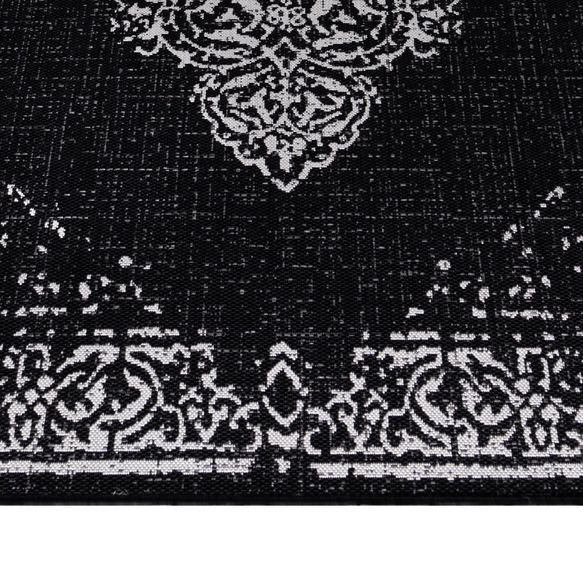 TEPPICH Outdoor Flachgewebe Vintage-Muster Polypropylen Balkon Schwarz Rechteckig 240x340 - Schwarz, Textil (240/340cm) - KADIMA DESIGN