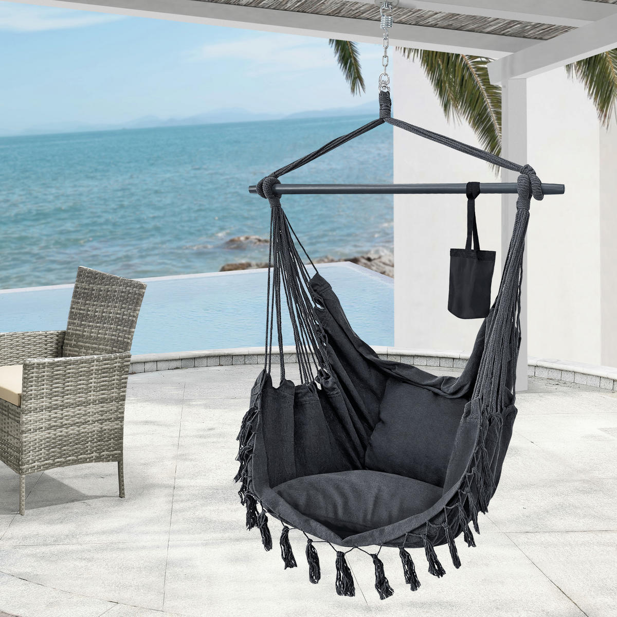 HÄNGESESSEL Aranga - Dunkelgrau, Textil (100/170/50cm) - [en.casa]