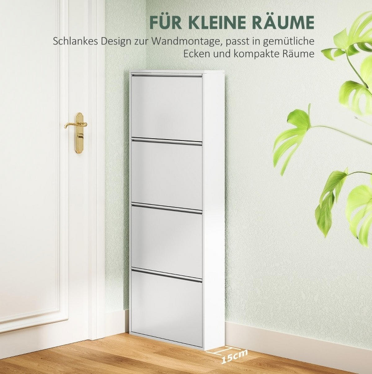 SCHUHSCHRANK 55/15/139,5 cm mit 4 Klappen, platzsparendem Metall-Design zur Wandmontage, Weiß - Weiß, Metall (55/139/15cm) - Redom