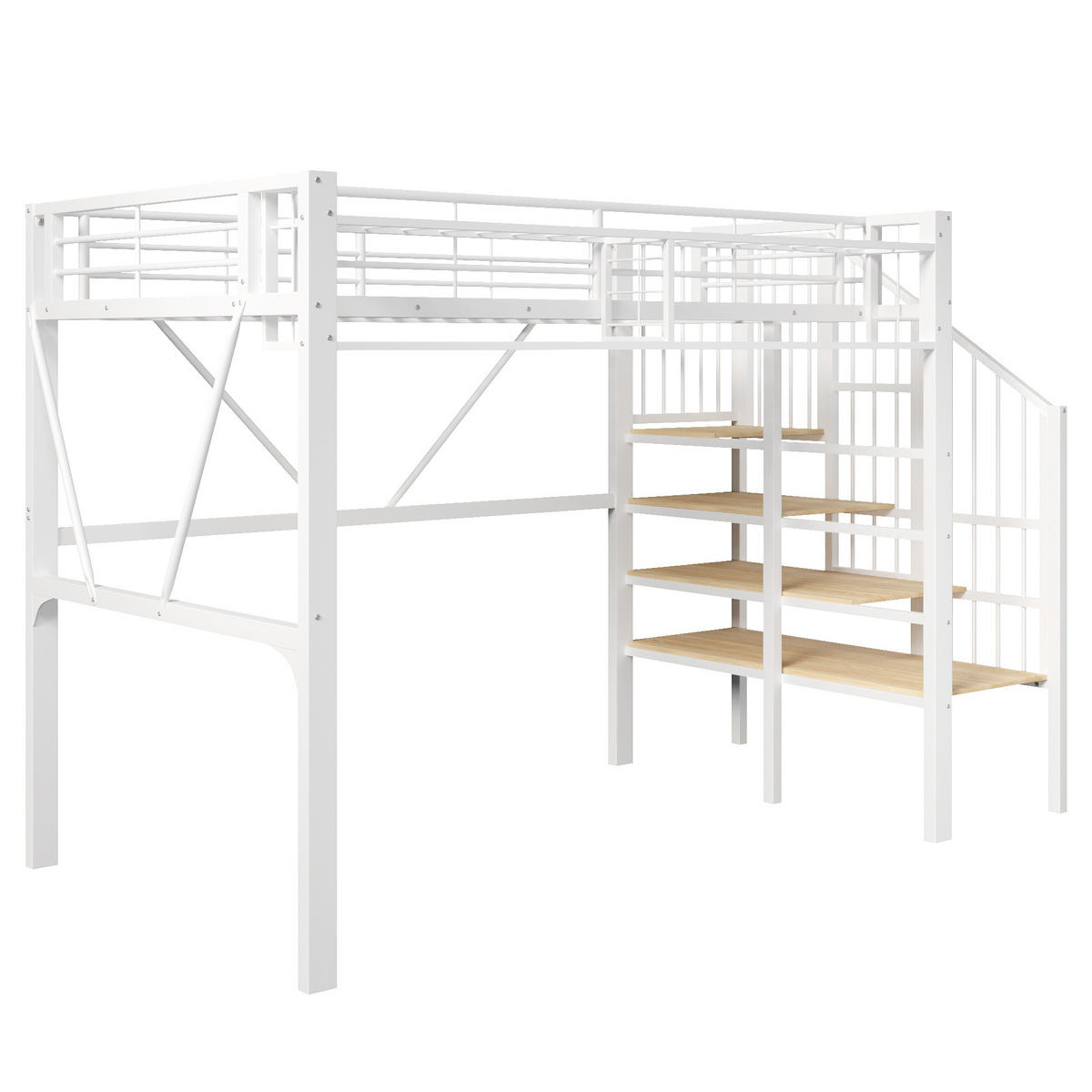 HOCHBETT 90/200 cm in Weiß mit LED und Stauraum - Weiß, Holzwerkstoff/Metall (90/200cm) - WISHDOR