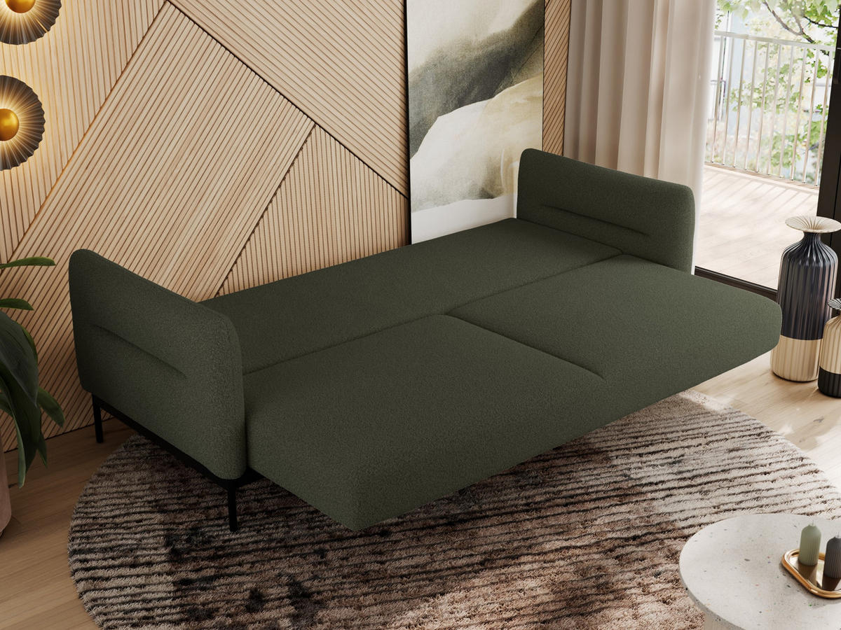 SOFA SALENTO Grün Boucle - Schwarz/Grün, Textil/Metall (221/82/101cm) - MKS