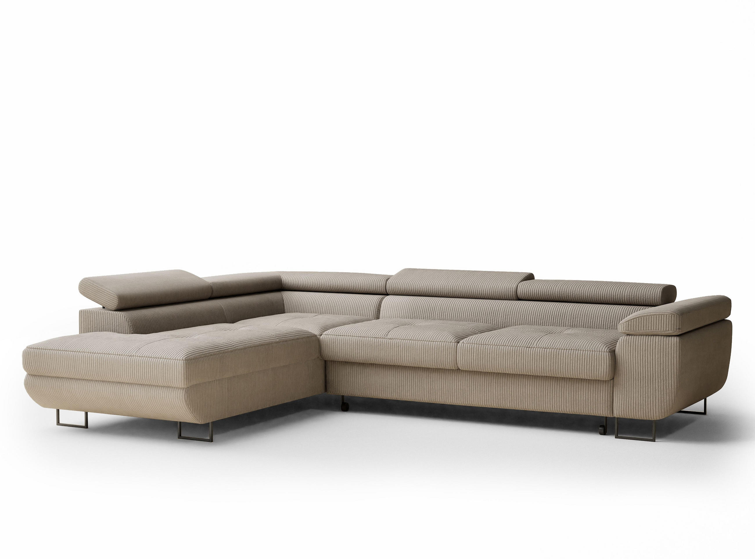 ECKSOFA MIT SCHLAFFUNKTION Concord Dunkelbeige Samtstoff - Beige/Schwarz, Holz/Holzwerkstoff (203/277cm) - Maison de Reve