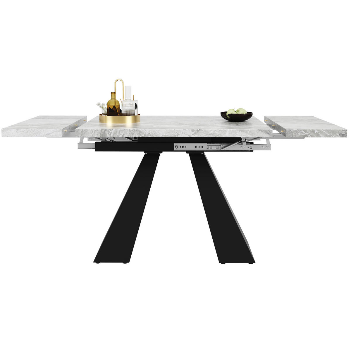 JÍDELNÍ stůl 99-159/74/77 cm černo-šedý z MDF a kovu s rozkládací deskou - černá, kompozitní dřevo (159/74/77cm) - OKWISH