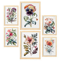 POSTER Set Mit 6 Dunkle Blumen Vollfarbige Natur Und Botanikdrucke Mit Blumenmotiven Auf Reinweißen Hintergründen A3 & A4 Rahmen Aus Hellem Holz - Beige, Papier (29/3cm) - Nacnic