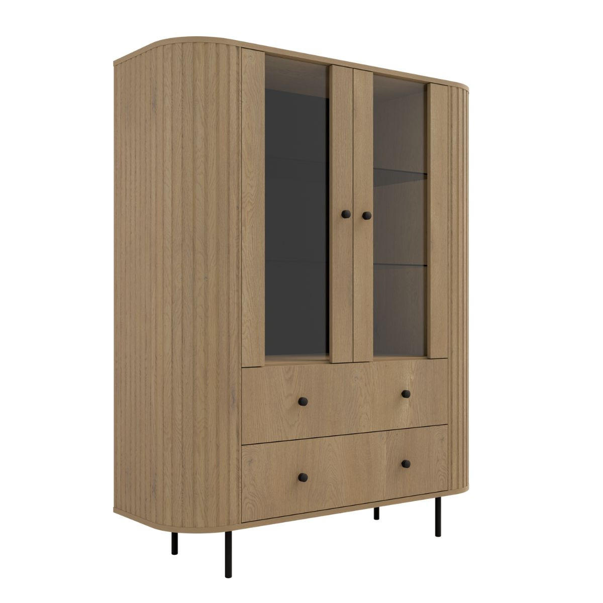 VITRINE mit Glas 2 Schubladen OVI - Braun, Holzwerkstoff (123/155/42cm) - Compleo24