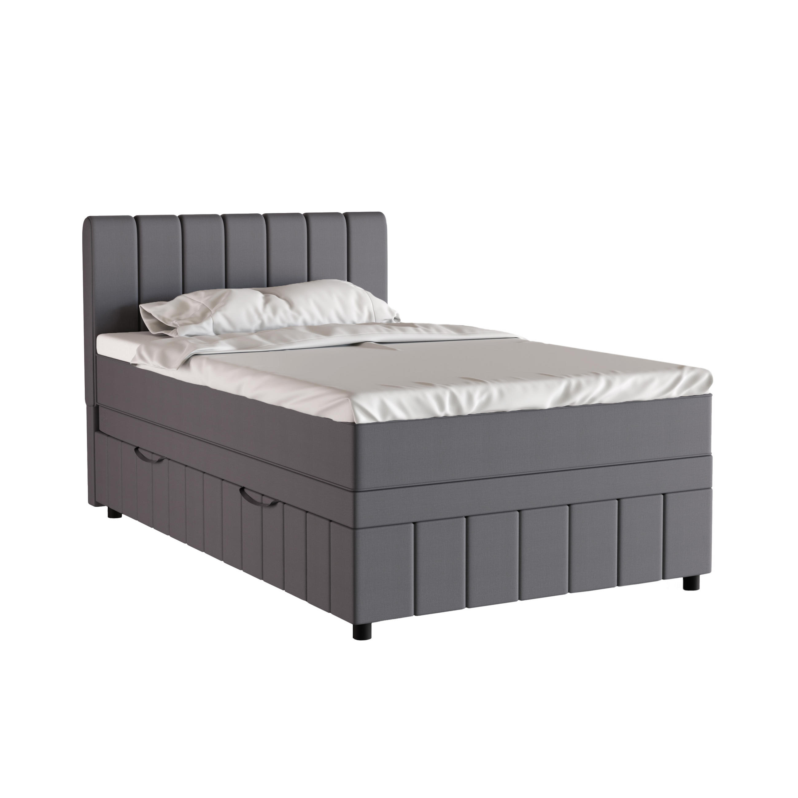BOXBETT AVALON 120 x 200 cm mit Bettkasten und Topper - Dunkelgrau - Dunkelgrau, Holz - Panda Möbel