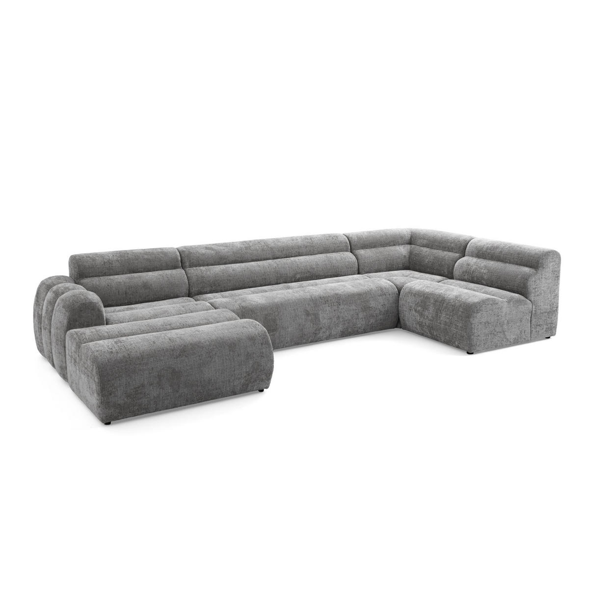 6-SITZER modulares Wohnlandschaft U XXL VEER SET 5 Rechts, 368 x 175 cm, Chenille Webstoff Grau - Schwarz/Grau, Holz/Kunststoff (175/75/368cm) - Muffo