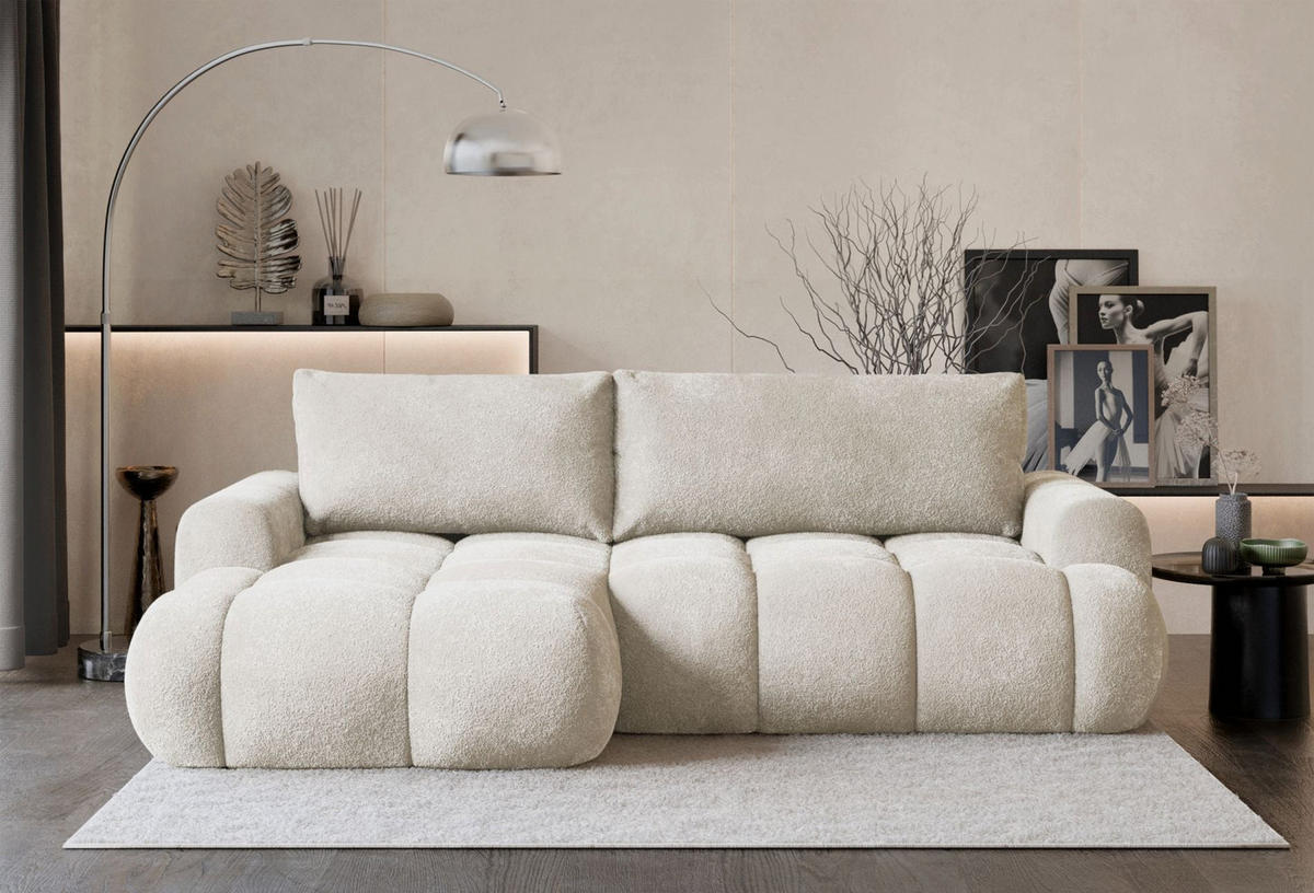 ECKSOFA Ombo Mini, Creme Plüsch, linksseitig - Creme/Schwarz, Kunststoff/Textil (246/155cm) - Selsey